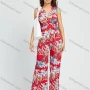 Wholesale Women's Casual Floral Print V Neck Sleeveless Wide Leg Wrap Jumpsuit With Belt preview