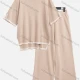 Wholesale Women's Elegant Plain Drop Shoulder Short Sleeve Layered Hem Knit Blouse & Pants 2 Pieces Set 2048# Khaki Guangzhou Clothing Wholesale Market & Suppliers -LIUHUAMALL