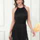 Women's Elegant Backless Halter Tassel Bodycon Short Dress Black Clothing Wholesale Market -LIUHUA