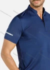 Wholesale Men's Sporty Plain Stand Collar Short Sleeve Zip Front Reflective Stripes Tee - Liuhuamall