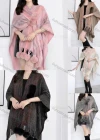 Wholesale Women's Causal Fashion Striped Tassel Fuzzy Cape - Liuhuamall