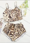 Wholesale Women's Leopard Print Ruffle Trim Crop Cami Top & Tiger Print Shorts 2 Piece Pajamas Lounge Set 66004# - Liuhuamall