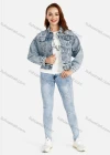 Wholesale Women's Casual Long Sleeve Ripped Button Front Graphic Crop Denim Jacket & Rhinestone Skinny Jeans Set - Liuhuamall