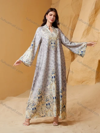 Wholesale Luxury Beaded & Pearl Embroidered Muslim Abaya, Dubai Style Flare Sleeve Modest Maxi Kaftan for Eid Ramadan, Guangzhou Clothing Wholesale Market & China Sourcing - LIUHUAMALL