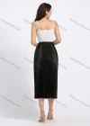 Wholesale Women's Casual Satin A Line Pleated Plain Midi Skirt - Liuhuamall