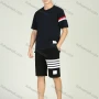 Wholesale Men's Short Sleeve Round Neck Striped T-Shirt Elastic Waist Pocket Shorts Set preview