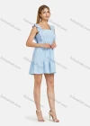 Wholesale Women's Casual Plain Ruched Square Neck Zipper Back Ruffle Trim Short Cami Dress - Liuhuamall