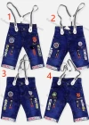 Wholesale Boy's Casual Letter Graphic Labeled Distressed Denim Shorts With Suspender 069# - Liuhuamall