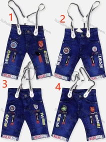 Wholesale Boy's Casual Letter Graphic Labeled Distressed Denim Shorts With Suspender 069#, LIUHUA CLOTHING WHOLESALE