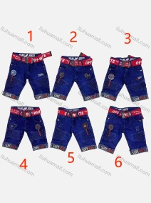 Wholesale Boy's Casual Letter Graphic Labeled Denim Shorts With Belt 088#, LIUHUA CLOTHING WHOLESALE