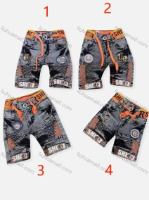 Wholesale Boy's Casual Letter Graphic Labeled Drawstring Denim Shorts 916#, LIUHUA CLOTHING WHOLESALE