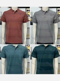 Wholesale Men's Cotton Striped Print Patch Pocket Short Sleeve Polo Shirt A016#, LIUHUA CLOTHING WHOLESALE