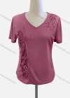 Wholesale Women's Casual V Neck Short Sleeve Beaded Appliques Blouse - Liuhuamall