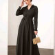 Women's Casual Elegant V Neck Collared Long Sleeve Ruched Drawstring Maxi Dress 21# Clothing Wholesale Market -LIUHUA