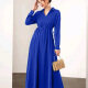 Women's Casual Elegant V Neck Collared Long Sleeve Ruched Drawstring Maxi Dress 23# Clothing Wholesale Market -LIUHUA