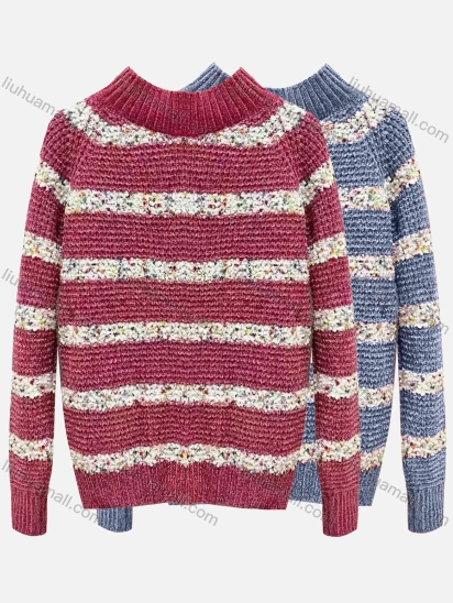 Wholesale Women's Casual Mock Neck Striped Splicing Colorblock Ribbed Long Sleeve Sweater Top 203#