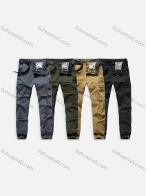 Wholesale Men's Casual Plain Multiple Pockets Ankle Length Cargo Pants Joggers AK7308#, LIUHUA CLOTHING WHOLESALE