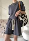 Wholesale Women's Casual Plain Round Neck Half Sleeve Tee & Drawstring Shorts 2 Piece Set SN1287# - Liuhuamall