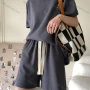 Wholesale Women's Casual Plain Round Neck Half Sleeve Tee & Drawstring Shorts 2 Piece Set SN1287# preview