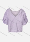 Wholesale Women's Casual V Neck Petal Half Sleeve Ruched Embroidery Print Plain Top - Liuhuamall
