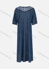 Wholesale Women's Casual Crew Neck Short Sleeve Hollow Out Embroidered Pearl Denim Dress - Liuhuamall