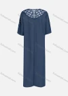 Wholesale Women's Casual Crew Neck Short Sleeve Hollow Out Embroidered Pearl Denim Dress - Liuhuamall