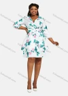 Wholesale Women's Casual Wrap V Neck 3/4 Sleeve Floral Print Lace Up Tiered Short Dress 3101# - Liuhuamall