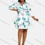 Wholesale Women's Casual Wrap V Neck 3/4 Sleeve Floral Print Lace Up Tiered Short Dress 3101# preview