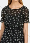 Wholesale Women's Casual Round Neck Floral Print Keyhole Back Elastic Waist Short Sleeve Maxi Dress - Liuhuamall