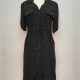 Women's Casual Lapel Button Down Fake Pockets Drawstring Plain Midi Dress 10# Clothing Wholesale Market -LIUHUA