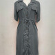Women's Casual Lapel Button Down Fake Pockets Drawstring Plain Midi Dress 15# Clothing Wholesale Market -LIUHUA