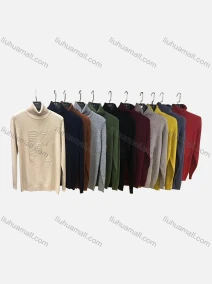 Wholesale Men's Casual Turtleneck Long Sleeve Letter Texture Knit Sweater, LIUHUA CLOTHING WHOLESALE
