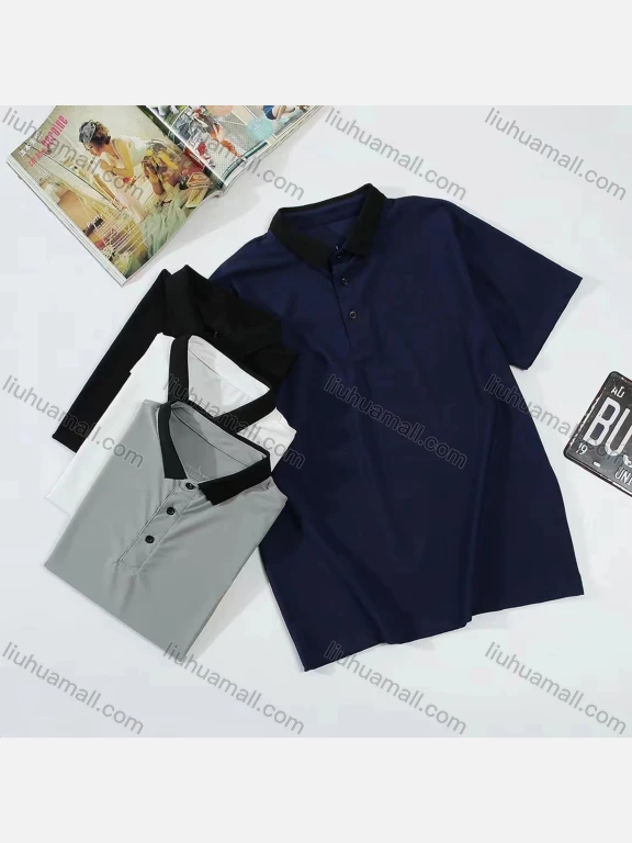 Wholesale Men's Casual Plain Contrast Color Short Sleeve Polo Shirt LIUHUA CLOTHING WHOLESALE