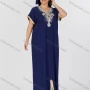 Wholesale Women's Folkloric Vintage Floral Embroidered Trim Short Sleeve Split Front Robe Maxi African Dress preview