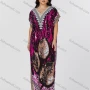 Wholesale Women's Folkloric Vintage Leaf Print Splicing V Neck Batwing Sleeve Robe Maxi African Dress 2086# preview