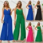 Wholesale Women's Elegant Plain V Neck Pleated Adjustable Spaghetti Strap Wide Leg Cami Jumpsuit preview