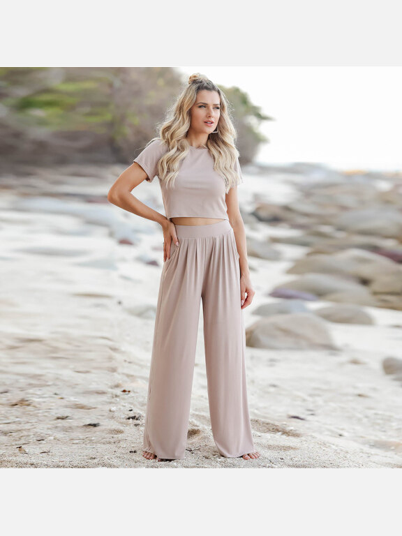 Women's Casual Plain Short Sleeve Tee & Pants 2-piece Sets, Clothing Wholesale Market -LIUHUA, 