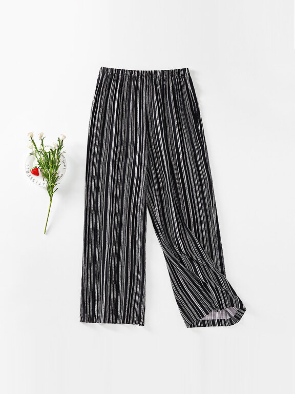 Women's Casual Striped Elastic Waist Wide Leg Pants, Clothing Wholesale Market -LIUHUA, WOMEN, Pants-Trousers