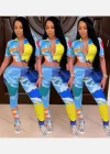 Wholesale Women's Casual Collared Short Sleeve Allover Print Bodycon Top & Legging Set - Liuhuamall
