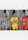 Wholesale Women's Casual Short Sleeve Poker Print Bodycon Top & Short Legging Set - Liuhuamall