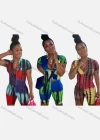 Wholesale Women's Casual Short Sleeve Allover Print Bodycon Top & Short Legging Set - Liuhuamall