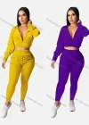 Wholesale Women's Casual Hooded Plain Crop Jacket & Legging Set - Liuhuamall