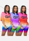Wholesale Women's Casual Crew Neck Letter Ombre Top & Short Legging Set - Liuhuamall