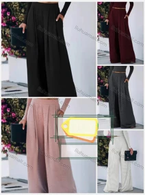 Wholesale Women's Casual Plain Slim Fit Elastic Waist Flare Leg Pants, LIUHUA CLOTHING WHOLESALE