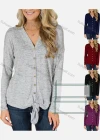 Wholesale Women's Casual V Neck Long Sleeve Button Down Cardigan - Liuhuamall