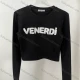 Wholesale Women's Casual Black Crop Top Sweatshirt - VENERDI Graphic Print - Bulk Orders Black Clothing Wholesale Market Liuhua