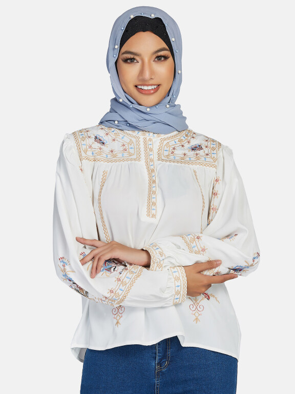 Women's Casual Embroidery Long Sleeve Blouse, Clothing Wholesale Market -LIUHUA, blouses