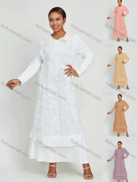 Wholesale Women's Layered Round Neck Applique Side Drawstring Maxi Dress, Guangzhou Clothing Wholesale Market & Suppliers - LIUHUAMALL, Women