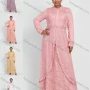 Wholesale Women's Long Sleeve Zip Back Applique Pearl Embroidery Decor Maxi Dress preview