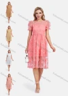 Wholesale Women's Casual Round Neck Puff Sleeve Ruffle Hem Embroidery Knee Length Dress - Liuhuamall